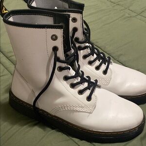 Dr. Martens White Combat Boots with Black Accents